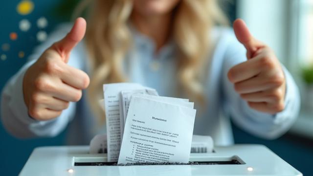 A person happily shredding financial documents, symbolizing freedom from debt and financial relief.